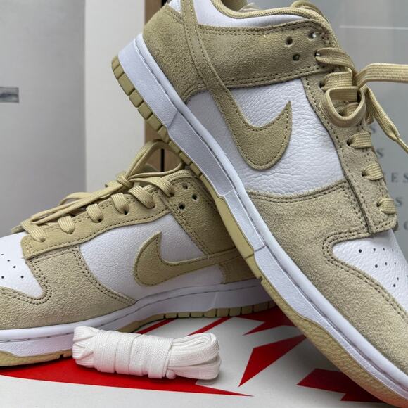 Nike Dunk Low Retro SE Men’s 11 White Gold Suede Extra Laces FQ8249-102 - Picture 2 of 7